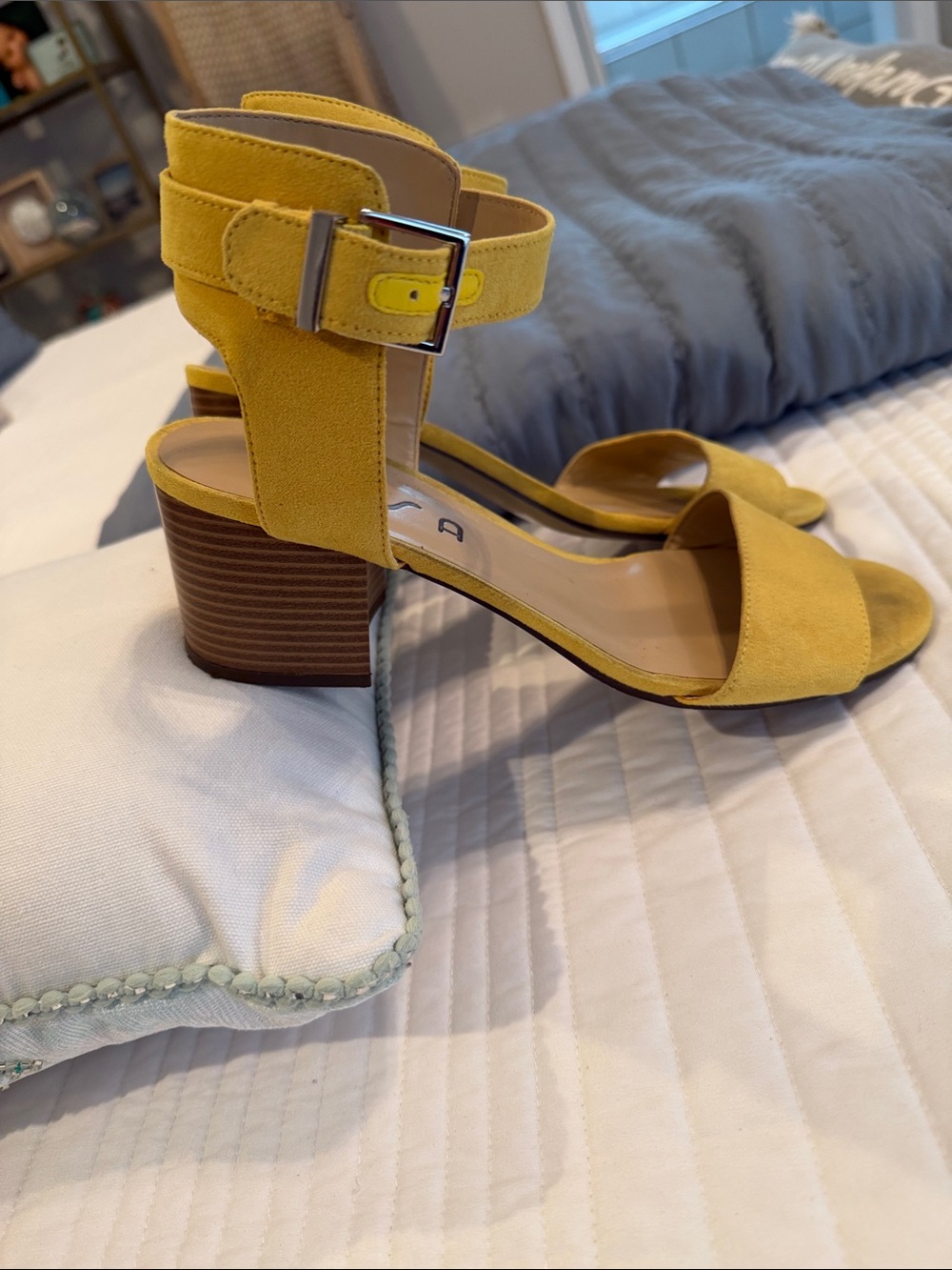 Unisa Mustard Yellow Suede Ankle Strap Block Heels